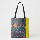 Tote Bag Fleurs de printemps | Monogramme vert noir (Devant)