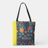 Tote Bag Fleurs de printemps | Monogramme vert noir (Dos)