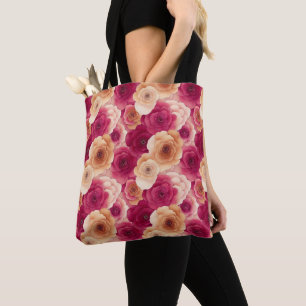 Tote Bag Fleurs de printemps roses peintes vibrantes à l'aq