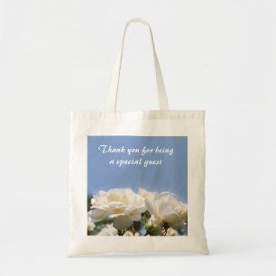 Tote Bag fleurs de rose blanche faveur de mariage merci