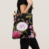 Tote Bag Fleurs de rose des textes de monogramme ou de (De près)