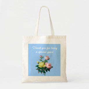 Tote Bag fleurs de rose roses et jaunes vintage merci