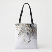Tote Bag Fleurs de roses blanches dorées argentées à l'aqua (Devant)