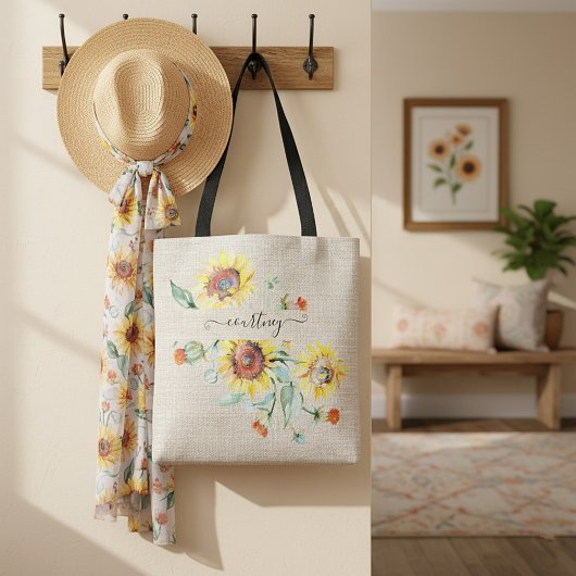 Tote Bag Fleurs de soleil aquarelles personnalisées