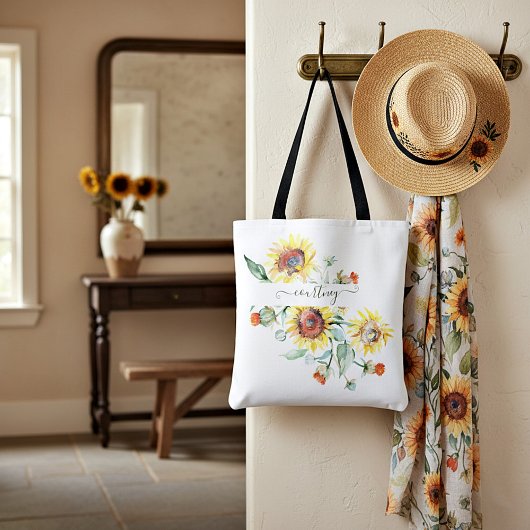 Tote Bag Fleurs de soleil aquarelles personnalisées