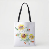 Tote Bag Fleurs de soleil aquarelles personnalisées (Devant)