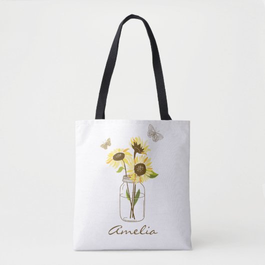 Tote Bag Fleurs de soleil dans Mason Jar Personnalisé (Devant)