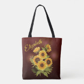 Tote Bag Fleurs de soleil Jaunes Canvas Brown rustique Vint (Dos)
