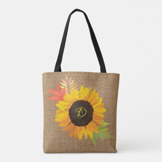 Tote Bag Fleurs de soleil rustiques et feuilles d'automne c (Dos)