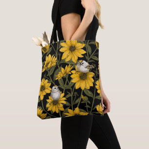 Tote Bag Fleurs de soleil sauvages et crêtes d'or/ jaune