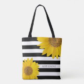Tote Bag Fleurs de soleil sur bandes noires et blanches Per (Dos)