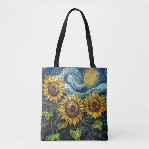 Tote Bag Fleurs de soleil Van Gogh et nuit étoilée