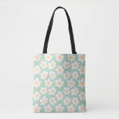 Tote Bag Fleurs de style rétro sur arrière - plan vert (Devant)