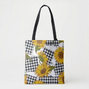 Tote Bag Fleurs de tournesol lumineuses sur à damiers parce