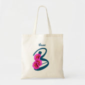 Tote Bag Fleurs de Zinnia Monogramme Initiale B Nom (Devant)