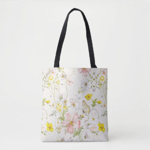 Tote Bag fleurs délicates avec papillon à la chinoise