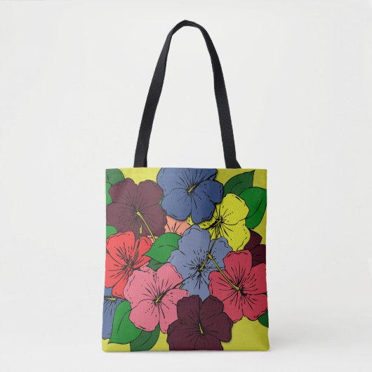 Tote Bag Fleurs d'Hibiscus multicolores (Devant)