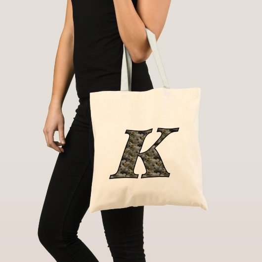 Tote Bag Fleurs d'hortensia à initiale de monogramme K (Devant (produit))