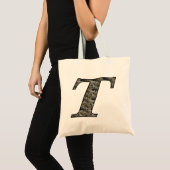 Tote Bag Fleurs d'hortensia à monogramme initial T (Devant (produit))