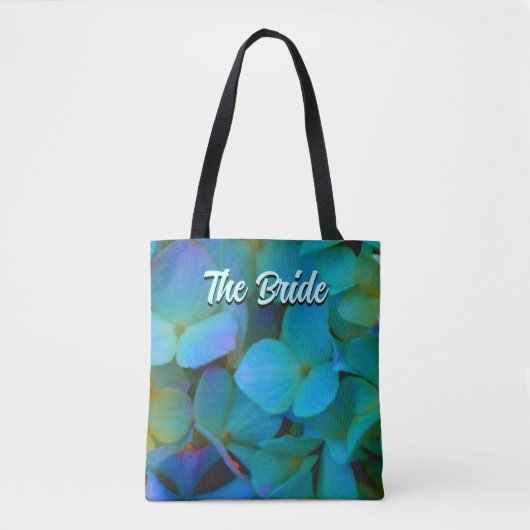 Tote Bag Fleurs d'hortensias bleu sarcelle jaune rose la Ma (Devant)