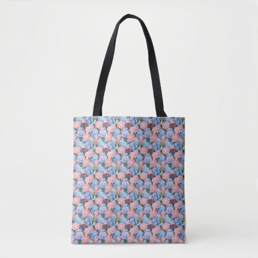 Tote Bag Fleurs d'Hydrangée rose et bleu sans joint (Devant)