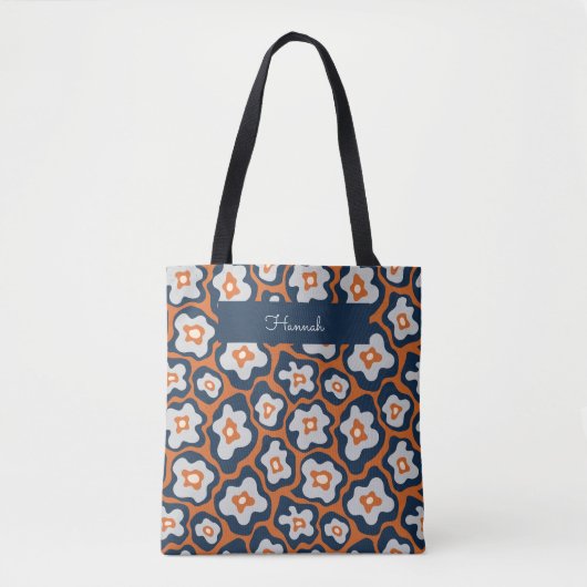Tote Bag Fleurs d'Oeufs Bleus Modernes Rétro Nom personnali (Devant)