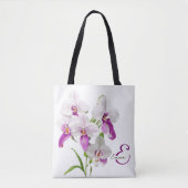 Tote Bag Fleurs d'orchidées délicates Monogramme (Devant)