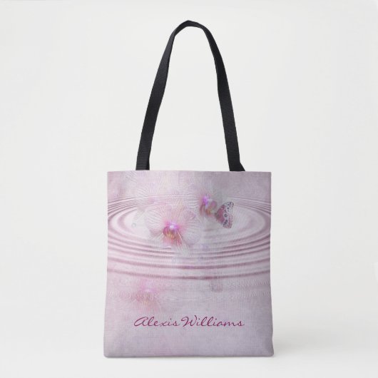 Tote Bag fleurs d'orchidées roses avec papillon (Devant)