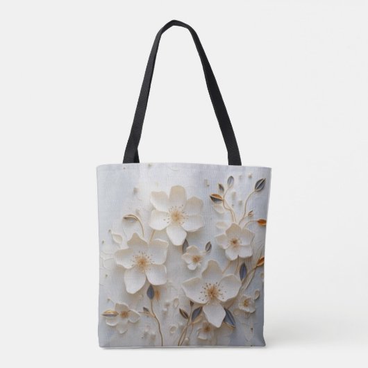 Tote Bag Fleurs dorées : Fourre-tout blanche avec élégant d (Dos)