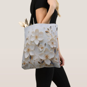 Tote Bag Fleurs dorées : Fourre-tout blanche avec élégant d
