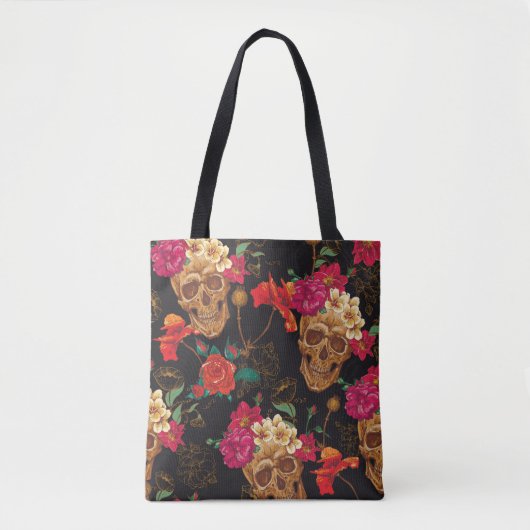 Tote Bag Fleurs du crâne : Arrière - plan foncé sans coutur (Devant)