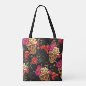 Tote Bag Fleurs du crâne : Arrière - plan foncé sans coutur (Dos)