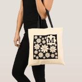 Tote Bag Fleurs écervelées noires et blanches décorées d'un (Devant (produit))