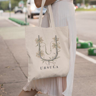 Tote Bag Fleurs Élégantes d'Uva Ursi 'U' Monogramme Nom Per