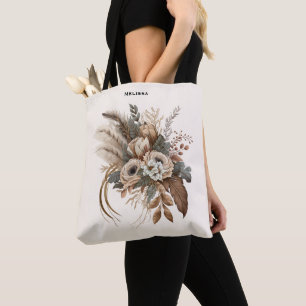 Tote Bag Fleurs Élégantes Feuillage et plumes