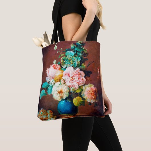 Tote Bag Fleurs en bleu Vase par Anne Vallayer (De près)