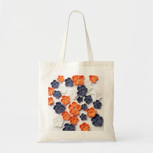 Tote Bag Fleurs en tissu cousu à la main printemps orange b (Devant)