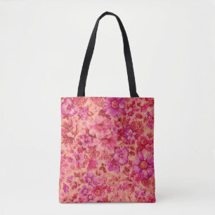 Tote Bag Fleurs Épanouies en Rose Chaud, Violet et Texture
