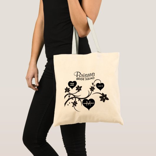 Tote Bag Fleurs et Coeurs noirs et blancs Mariage de l'équi (Devant (produit))