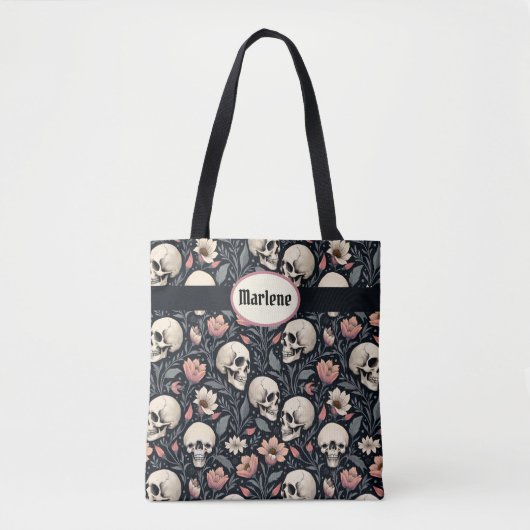 Tote Bag Fleurs et crânes roses poussiéreux (Devant)