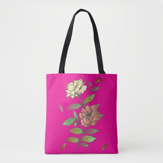 Tote Bag Fleurs et feuilles élégants. (Devant)