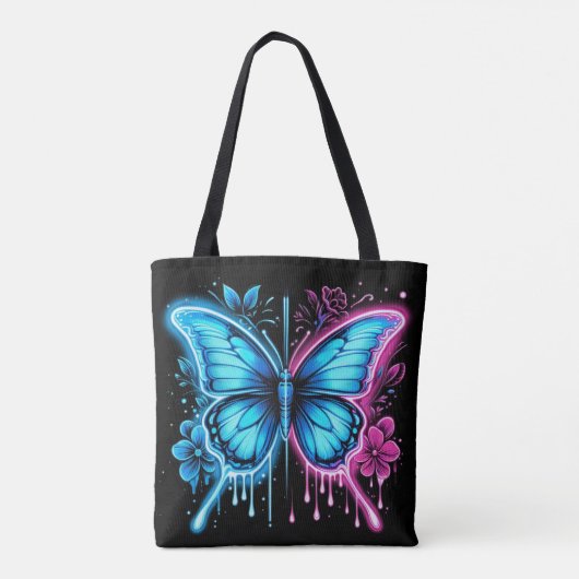 Tote Bag Fleurs et fleurs complexes : un papillon capricieu (Dos)