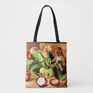 Tote Bag Fleurs et fruits du mangoustan; singe de Singapour