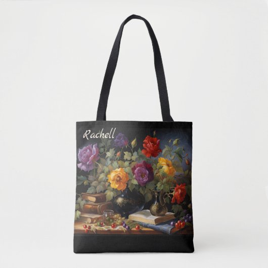 Tote Bag Fleurs et Livres Ajouter Nom Anniversaire Cadeau (Devant)