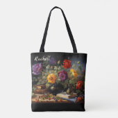 Tote Bag Fleurs et Livres Ajouter Nom Anniversaire Cadeau (Dos)