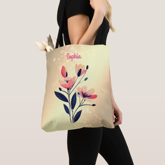 Tote Bag Fleurs et nom sur l'or dégradé (De près)