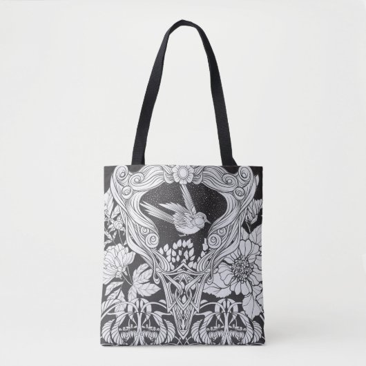 Tote Bag Fleurs et oiseau dans un style Art nouveau sans co (Devant)