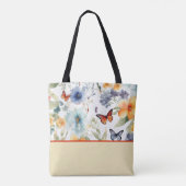 Tote Bag Fleurs et papillons aquarelles, Bloc de couleur (Dos)