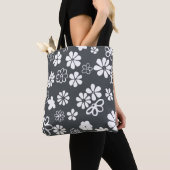 Tote Bag Fleurs et papillons Gris et blanc (De près)