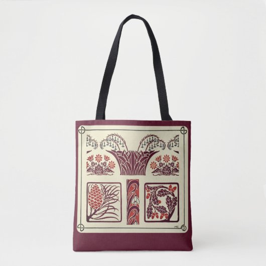 Tote Bag Fleurs et Pinecones Art Nouveau (Devant)